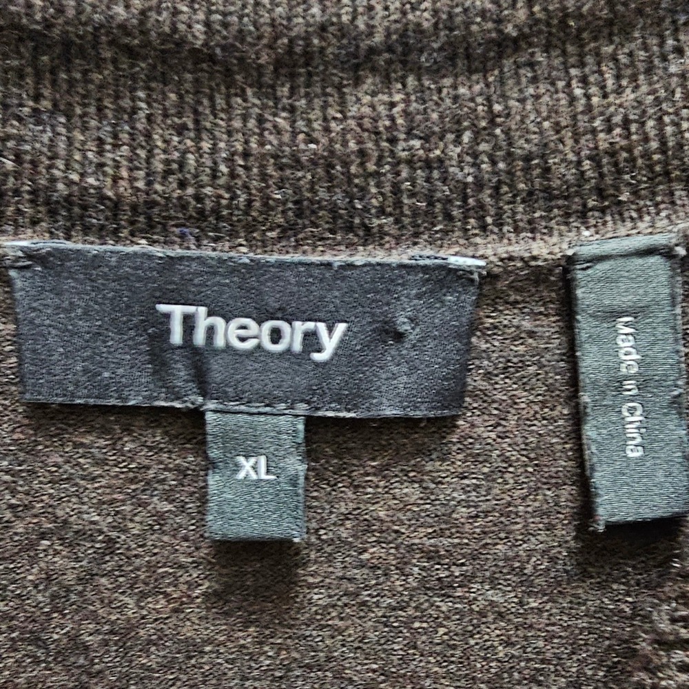 Theory Mens XL 100% Wool LS Brown Polo Regal Sweater Quiet Luxury Academia - Picture 2 of 6